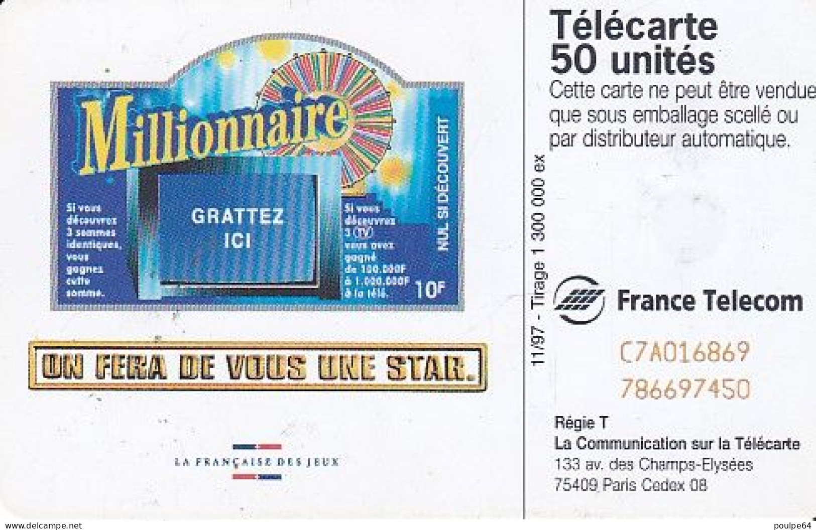 F802  11/1997 - MILLIONNAIRE - 50 SC7 - 1997