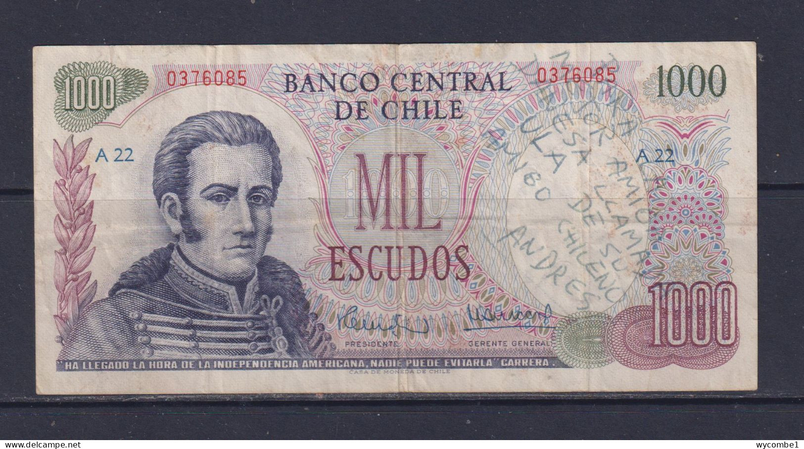 CHILE  - 1967 1000 Escudos Circulated Banknote - Chili