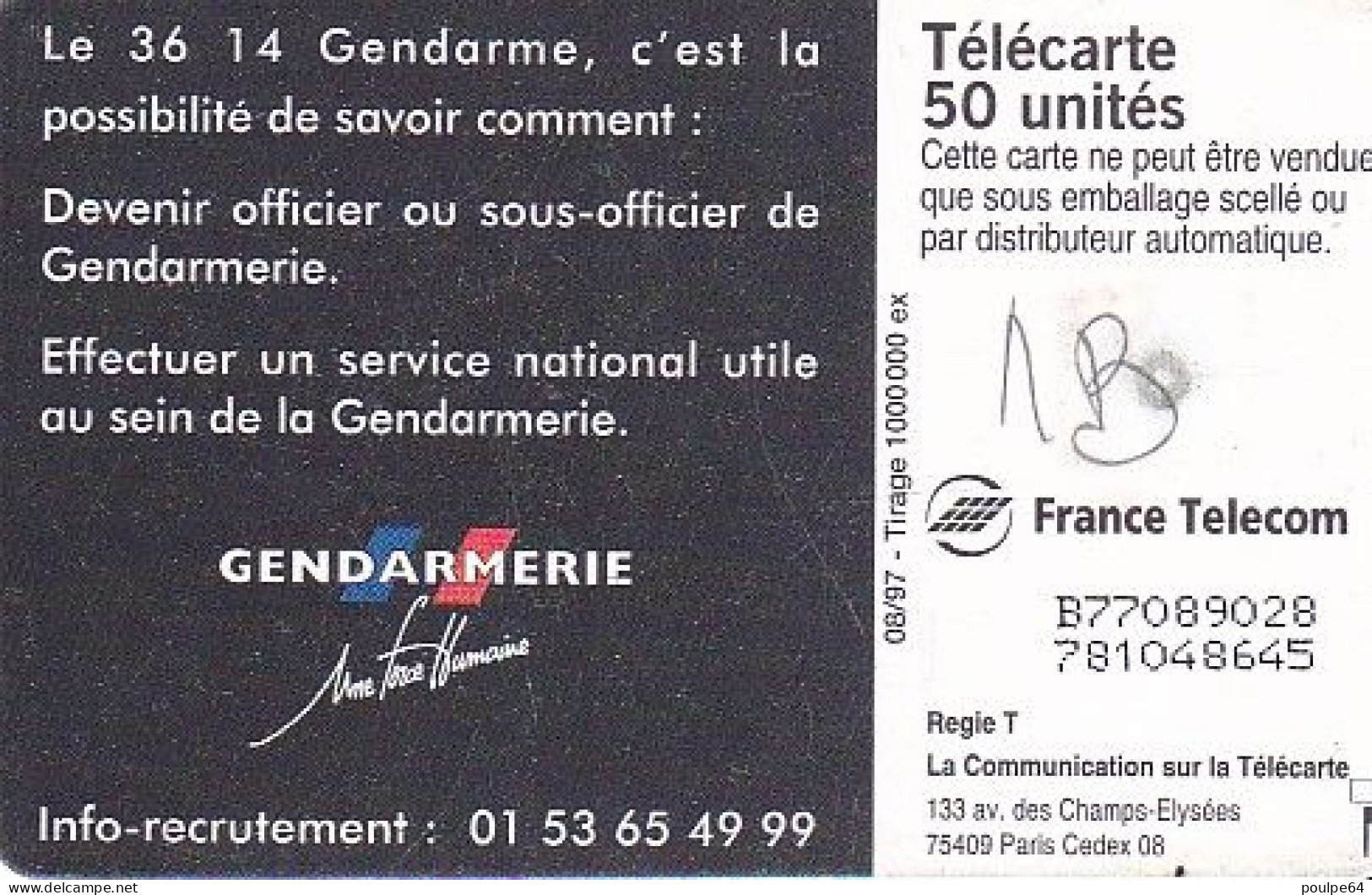 F780A  08/1997 - 36.14 GEMDARMERIE - 50 GEM1B - 1997