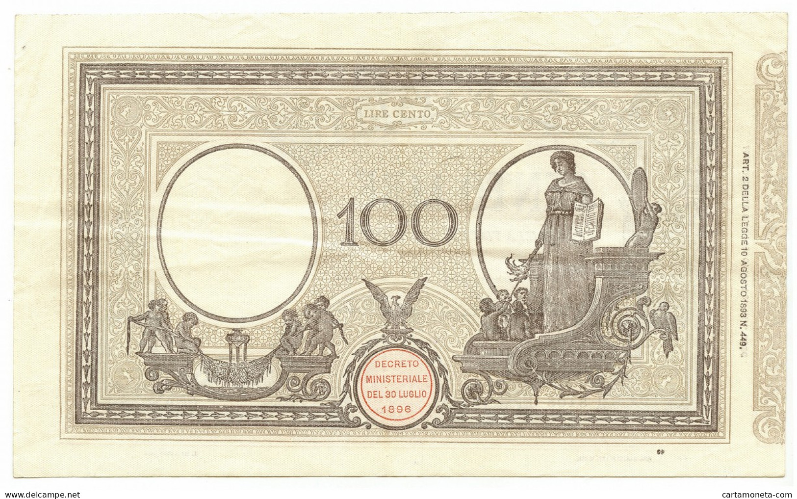 100 LIRE BARBETTI GRANDE B MATRICE LATERALE TESTINA DECRETO 18/07/1924 SPL- - Andere