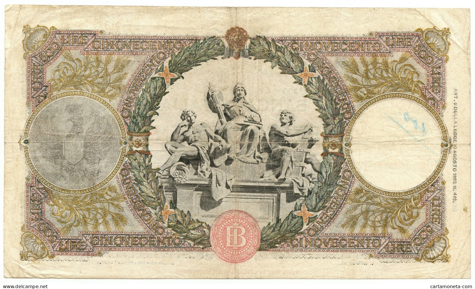 500 LIRE CAPRANESI MIETITRICE TESTINA BI L'AQUILA 23/08/1943 QBB - Regno D'Italia – Autres