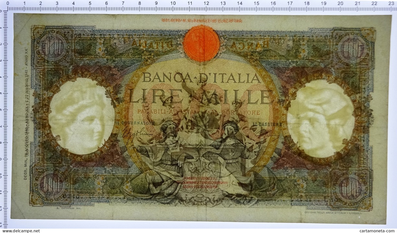 1000 LIRE CAPRANESI REPUBBLICHE MARINARE FASCIO L'AQUILA 28/08/1942 BB+ - Regno D'Italia - Altri