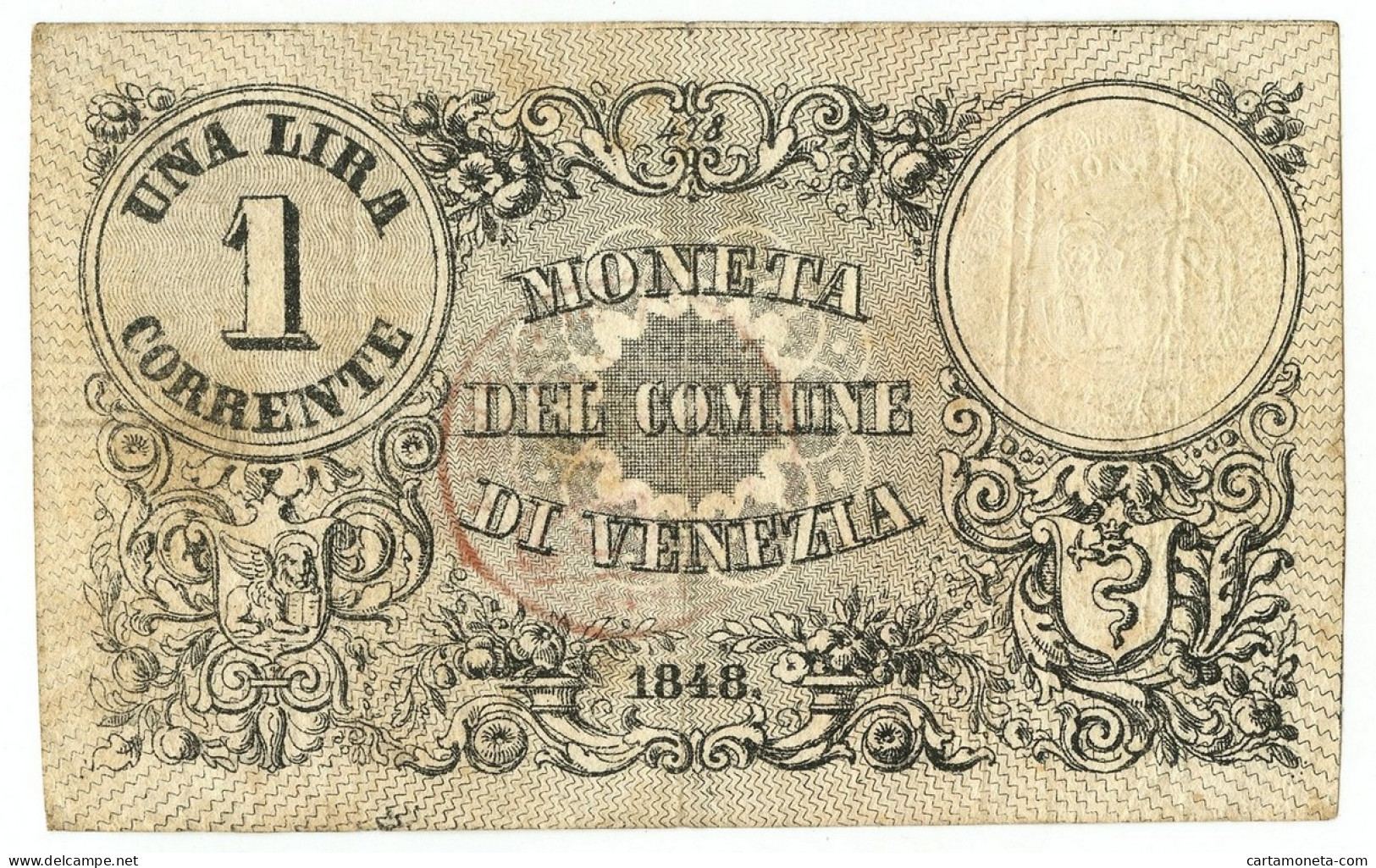 1 LIRA MONETA DEL COMUNE DI VENEZIA 1848 BB- - Autres & Non Classés