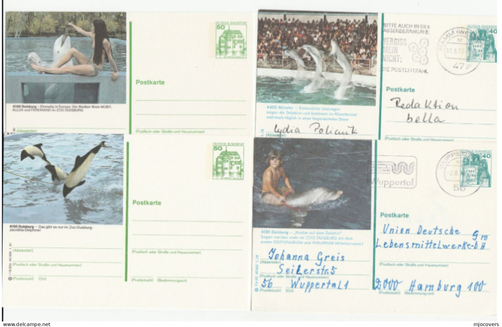 DOLPHINS & WHALES - 4 Diff Postal STATIONERY Cards Germany Card Cover Dolphin Whale Stamps - Delfines