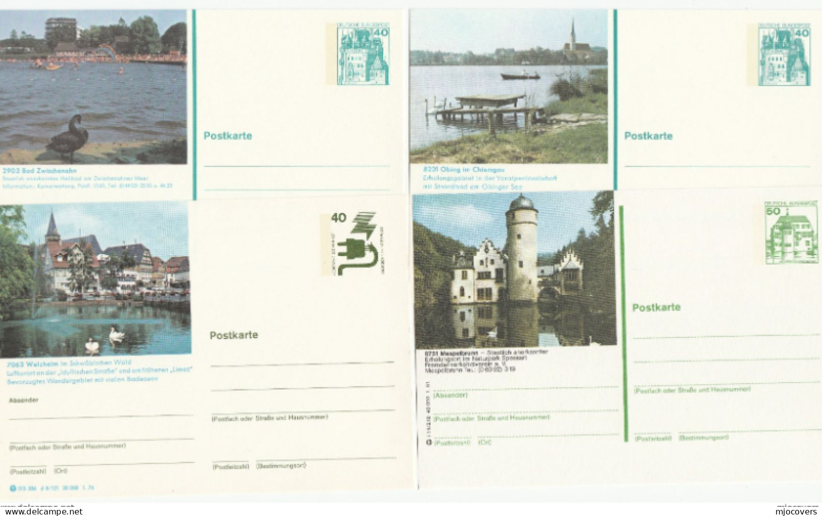 SWANS - 4 Diff Postal STATIONERY Cards Germany Card Cover Swan Stamps - Cygnes