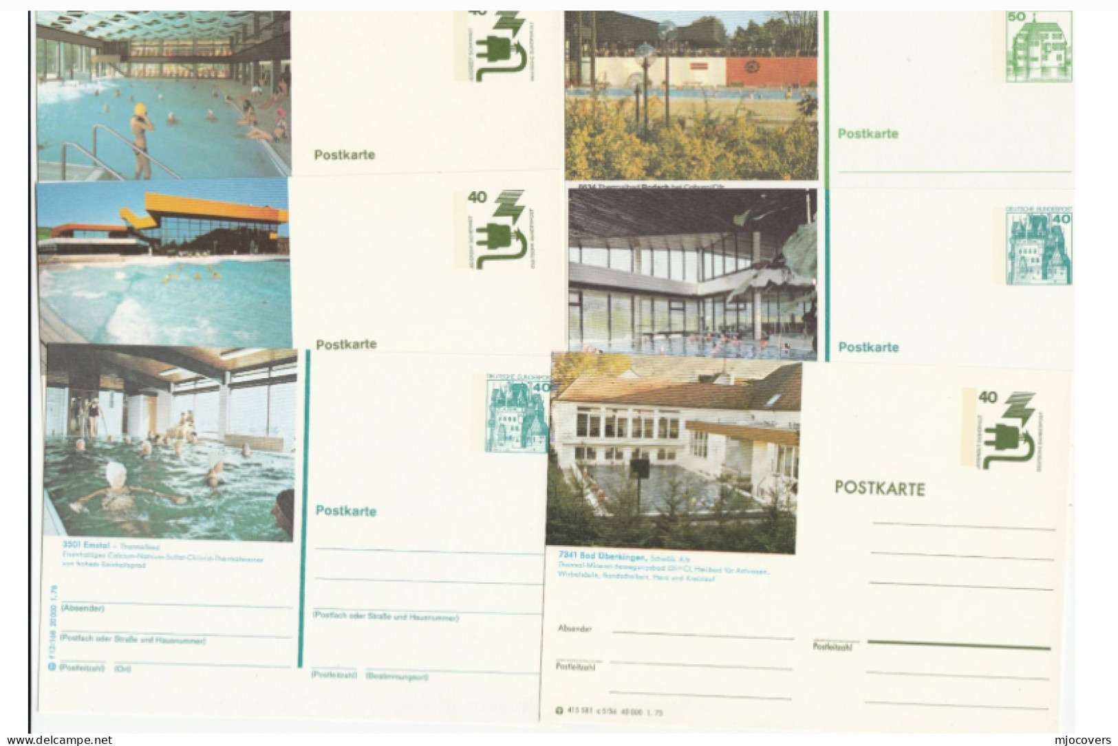 HYDROTHERAPY Thermal SWIMMING POOLS - 6 Diff Postal STATIONERY Cards Germany Card Cover  Health Medicine Stamps - Hydrotherapy