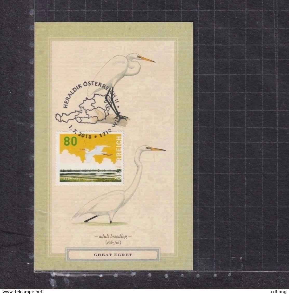 [Carte Maximum / Maximum Card /  Maximumkarte] Austria 2018 | Great Egret, Dispenser-Marken - Storchenvögel