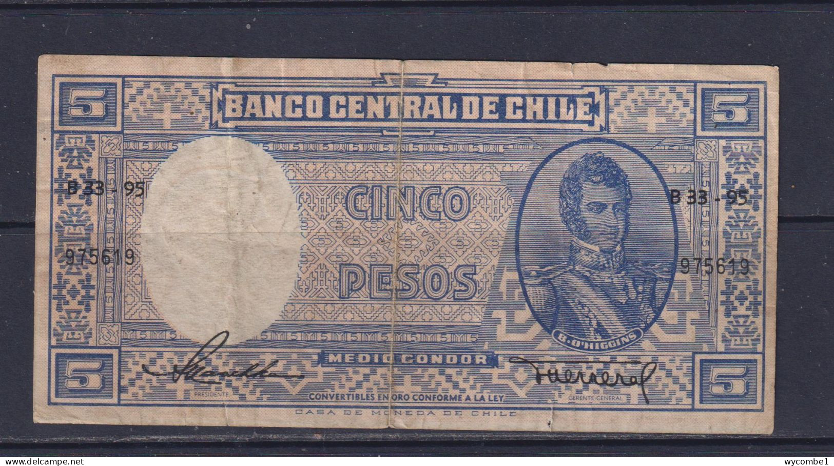 CHILE  - 1958 5 Pesos Circulated Banknote - Chile