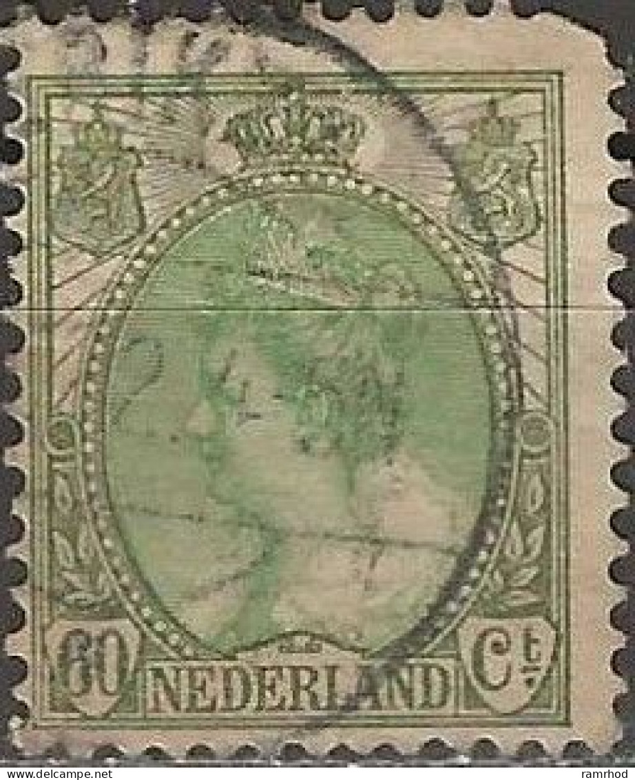 NETHERLANDS 1898 Queen Wilhemena - 60c. - Green And Olive FU - Oblitérés