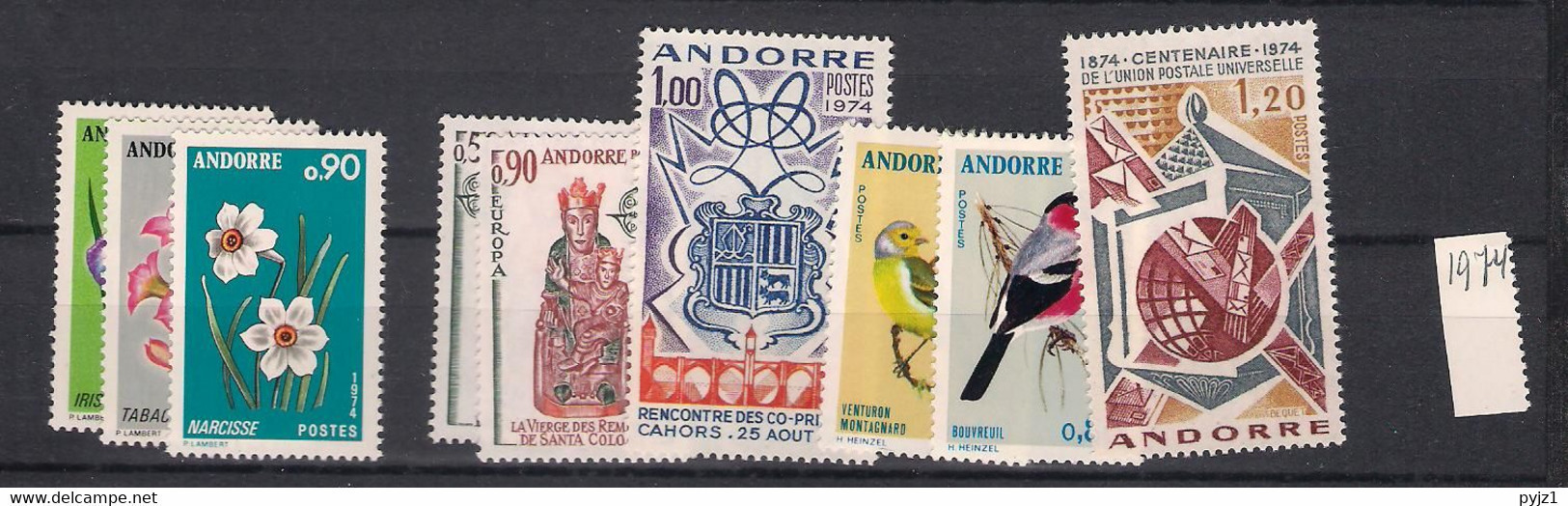 1974 MNH Andorra Fr,  Year Complete, Postfris - Années Complètes