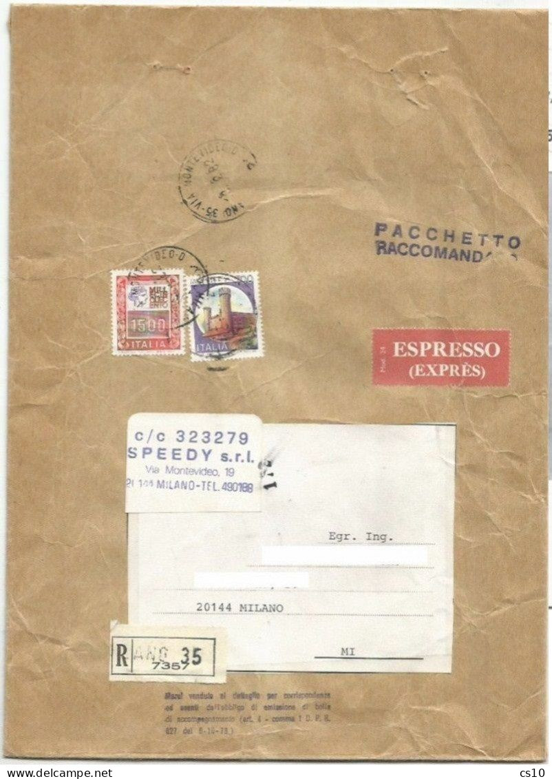 Pacchetto Postale Espresso Raccomandato Milano Per Città 13dic1982 Tariffa L.2.200 "Merce Esente Da Bolla" - Postpaketten