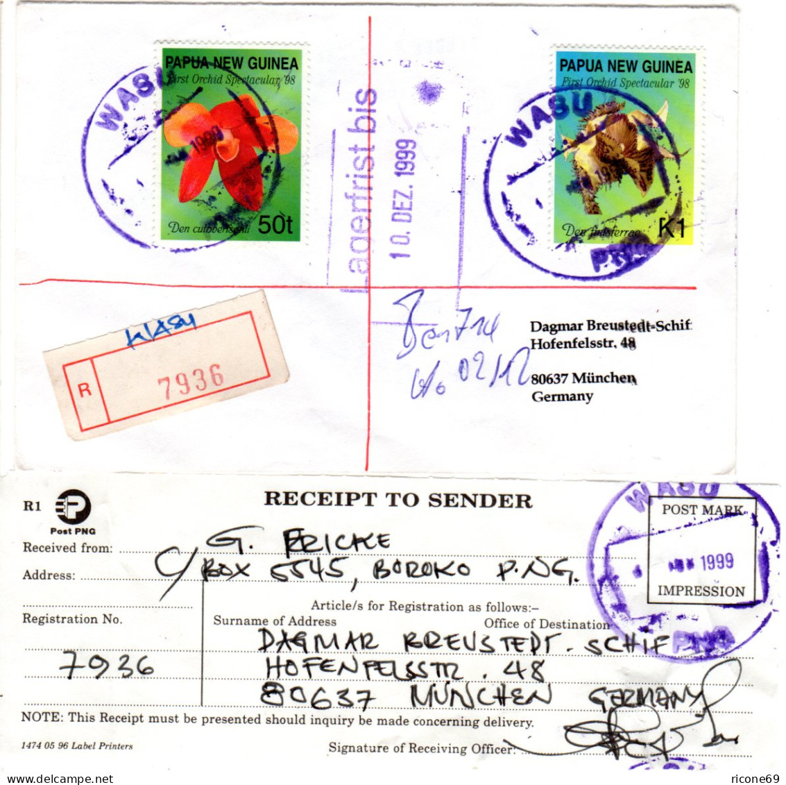 Papua Neu Guinea 1999, 50 T.+1 K. Orchideen Auf Einschreiben Brief V. Wasu. - Autres - Océanie