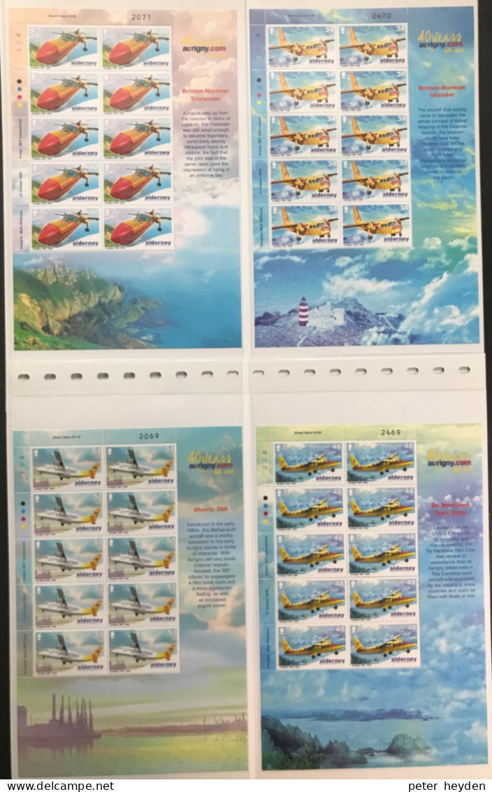 Alderney 2008 Aurigny Air Service ~ MNH 6 Sheetlets ~ Airplanes, Britten Norman, De Havilland, Saab - Alderney