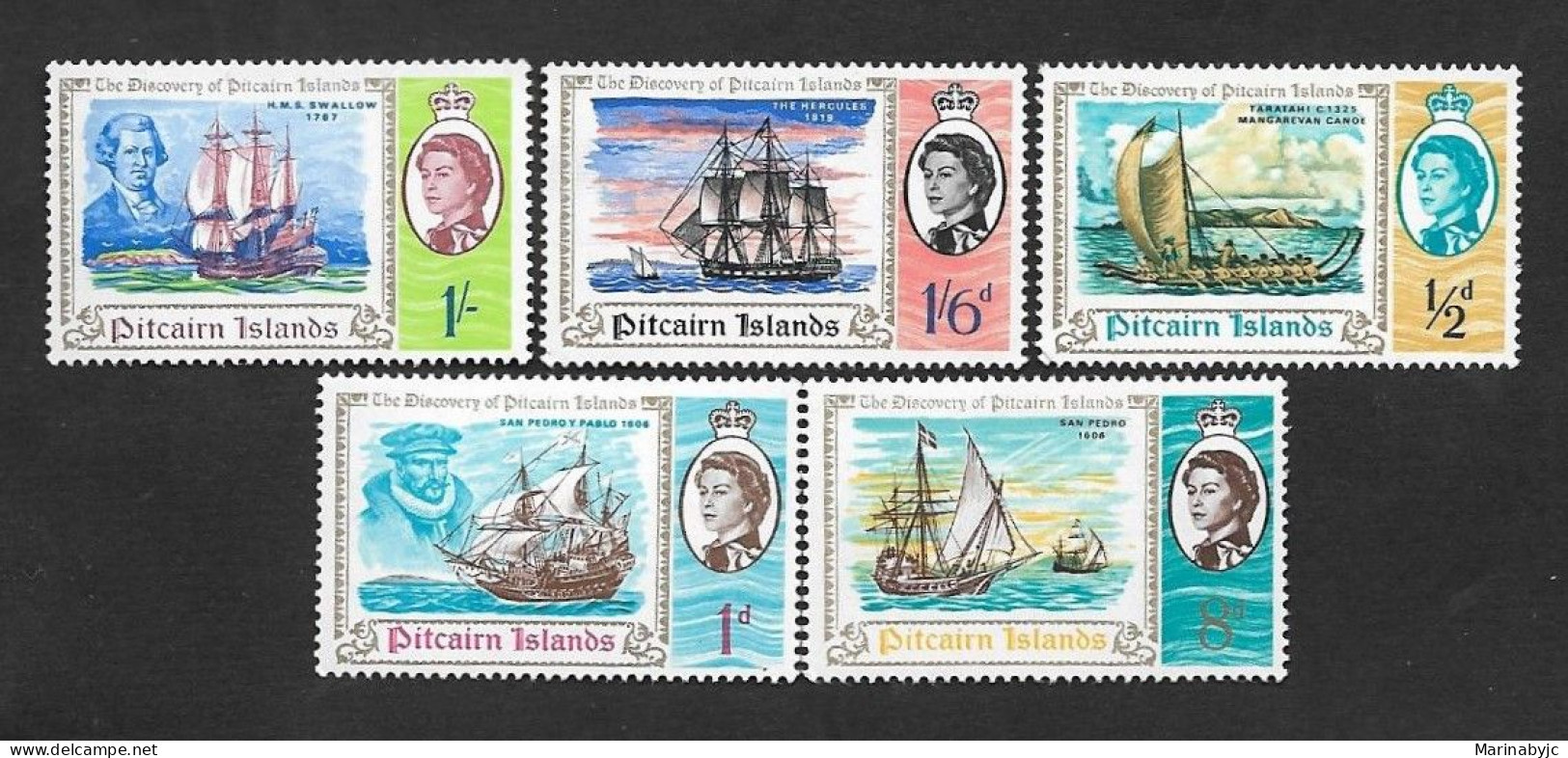 SE)1967 PITCAIRN ISLANDS, BICENTENARY OF THE DISCOVERY OF THE ISLAND BY CAPTAIN PHILIP CARTERET 5 MNH STAMPS - Oceania (Other)