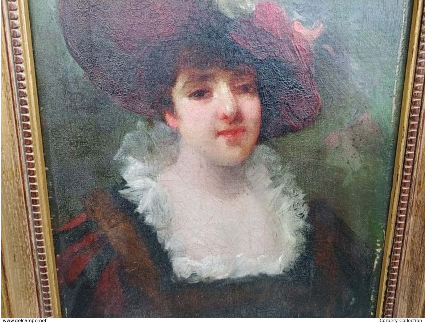 Tableau Portrait Feminin Au Chapeau Ca1900 Signé D'Abancour - Olii