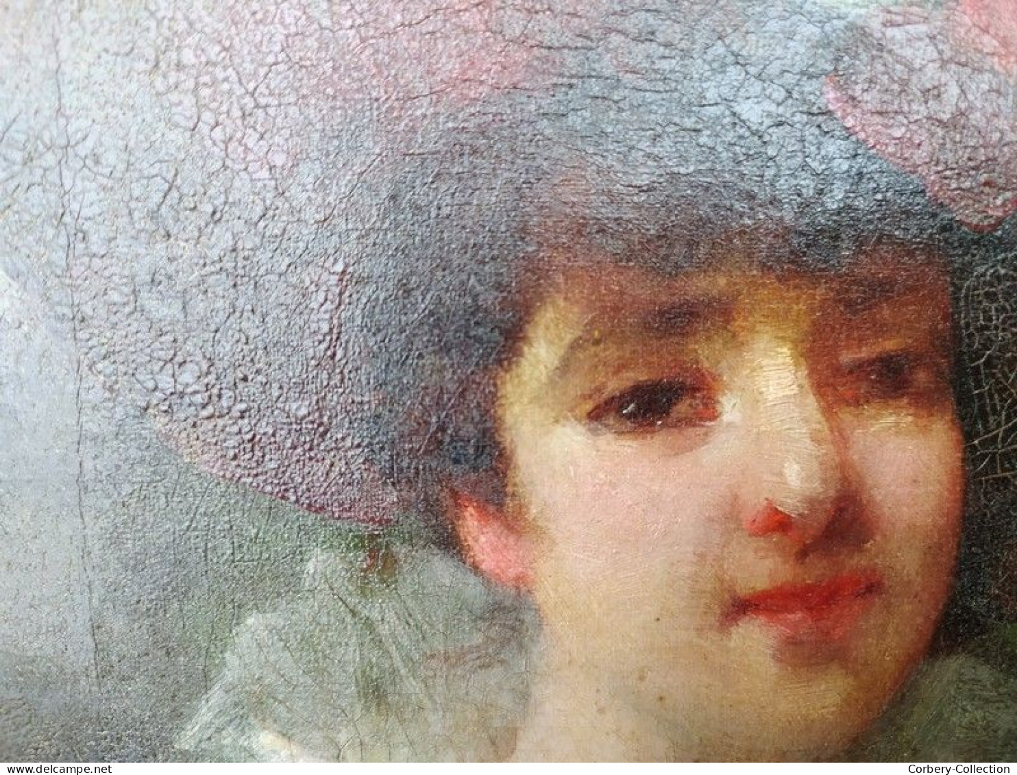 Tableau Portrait Feminin au Chapeau ca1900 Signé D'Abancour