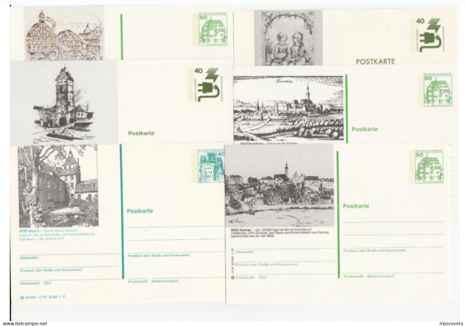 ART - 6 Diff Postal STATIONERY Cards Germany Cover Card  Stamps - Engravings