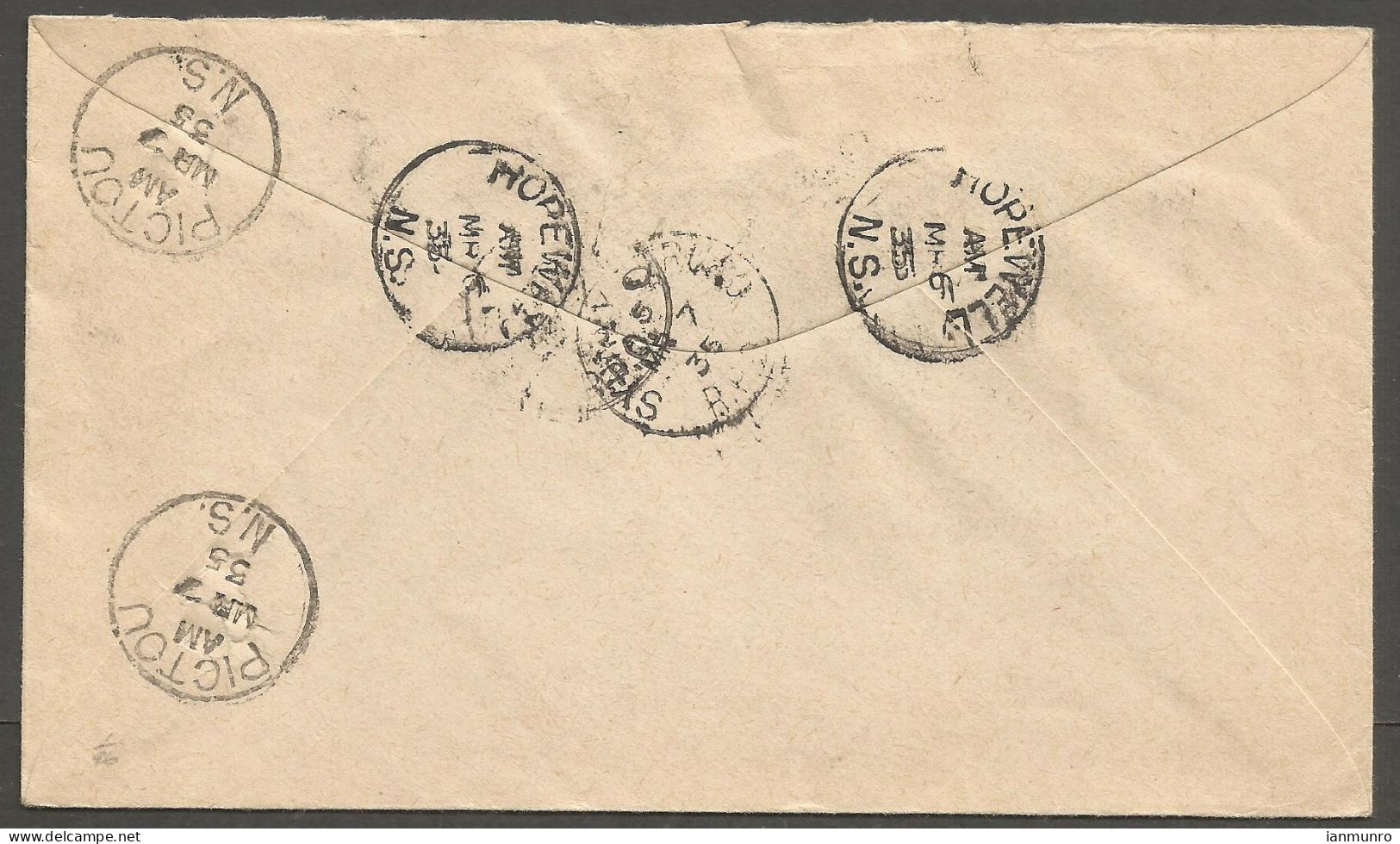1935 Registered Cover 13c Cartier/Medallion RPO CDS Hopewell To Pictou Nova Scotia - Postal History
