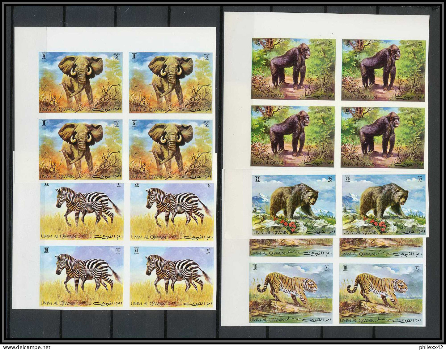 0174/ Umm Al Qiwain ** MNH Michel N° 478/482 B Animaux Animals Gorille éléphant Ours Non Dentelé Imperf Bloc 4 Elephant  - Gorilla