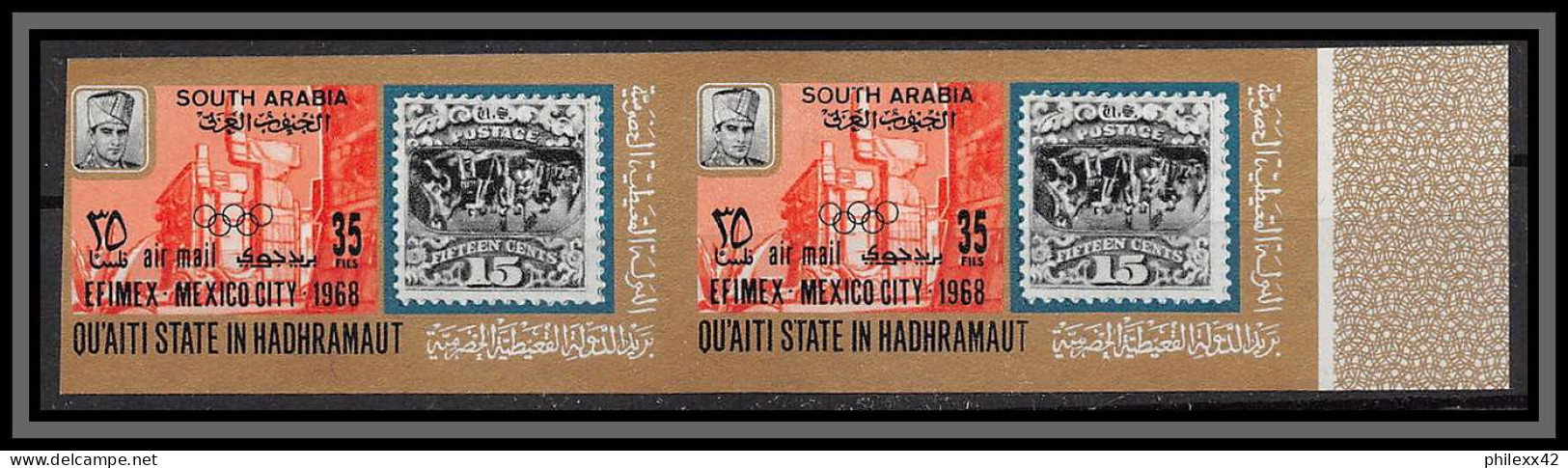 Aden - 1045a Qu'aiti State In Hadhramaut ** MNH 222 B EFIMEX 1968 Stamps On Stamps Exhibition Mexico Non Dentelé Imperf - Yémen