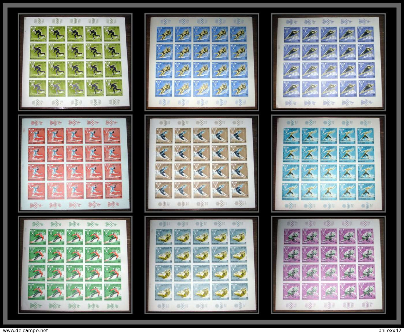 Aden - 1067d Mahra State - N°39/47 B  Jeux Olympiques Olympic Games Grenoble 1968 Non Dentelé MNH Imperf Feuille Sheets - Yémen