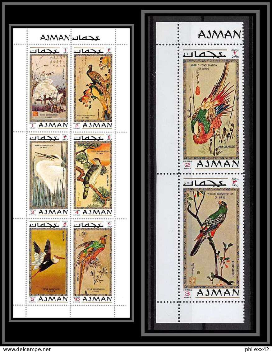 Ajman - 2638a N°809/816 A HOKUSAI Cigogne Crane Stork Oiseaux Birds Peinture Tableaux Paintings ** MNH  - Cigognes & échassiers