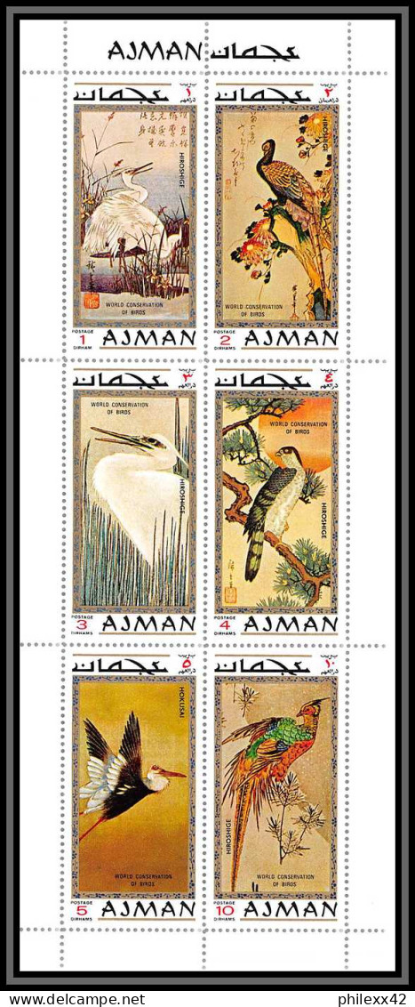 Ajman - 2638a N°809/816 A HOKUSAI Cigogne Crane Stork Oiseaux Birds Peinture Tableaux Paintings ** MNH  - Cigognes & échassiers