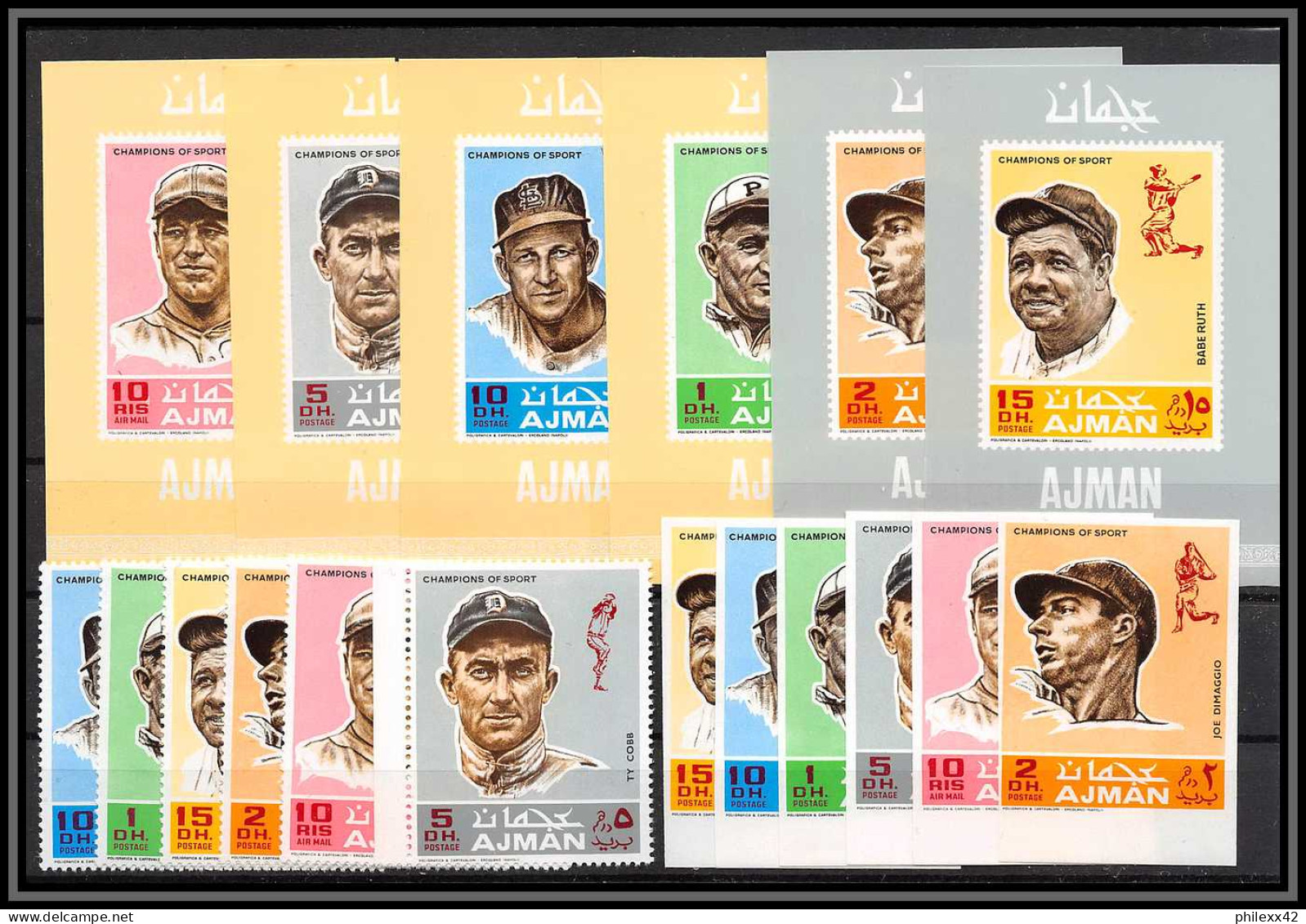 Ajman - 2738b/ N° 388/393 A/B Champions Of Sport Famous Athletes Baseball Sport Deluxe Imperf Perf Perfect Set - Baseball