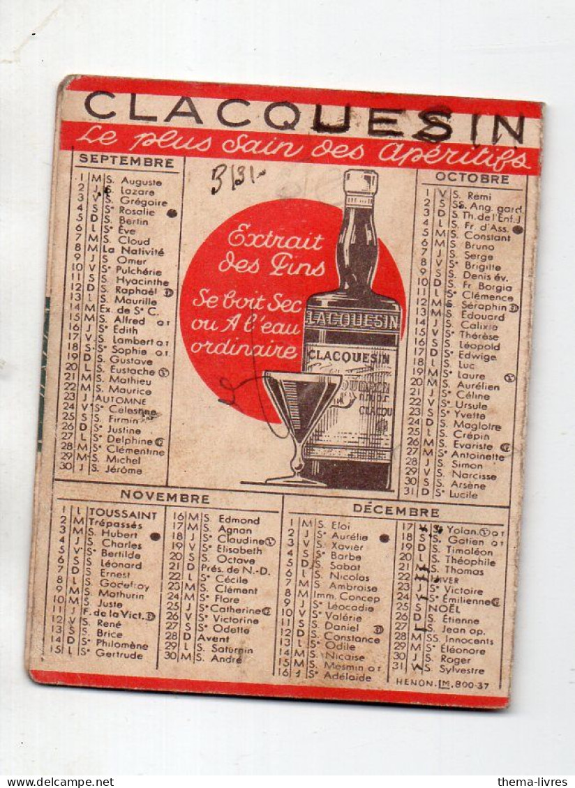 Calendrier CLACQUESIN 1937  (PPP46203) - Tamaño Pequeño : 1921-40