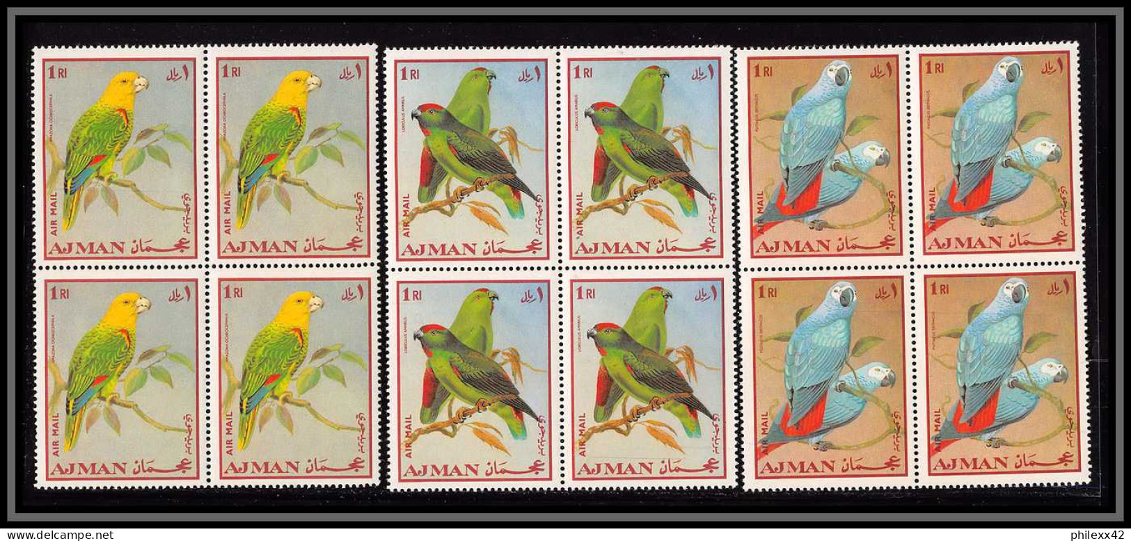 Ajman - 2932d/ N°394/404 A Oiseaux (birds) Perroquets Parrots Ibis Crane Neuf ** MNH Bloc 4 - Papagayos