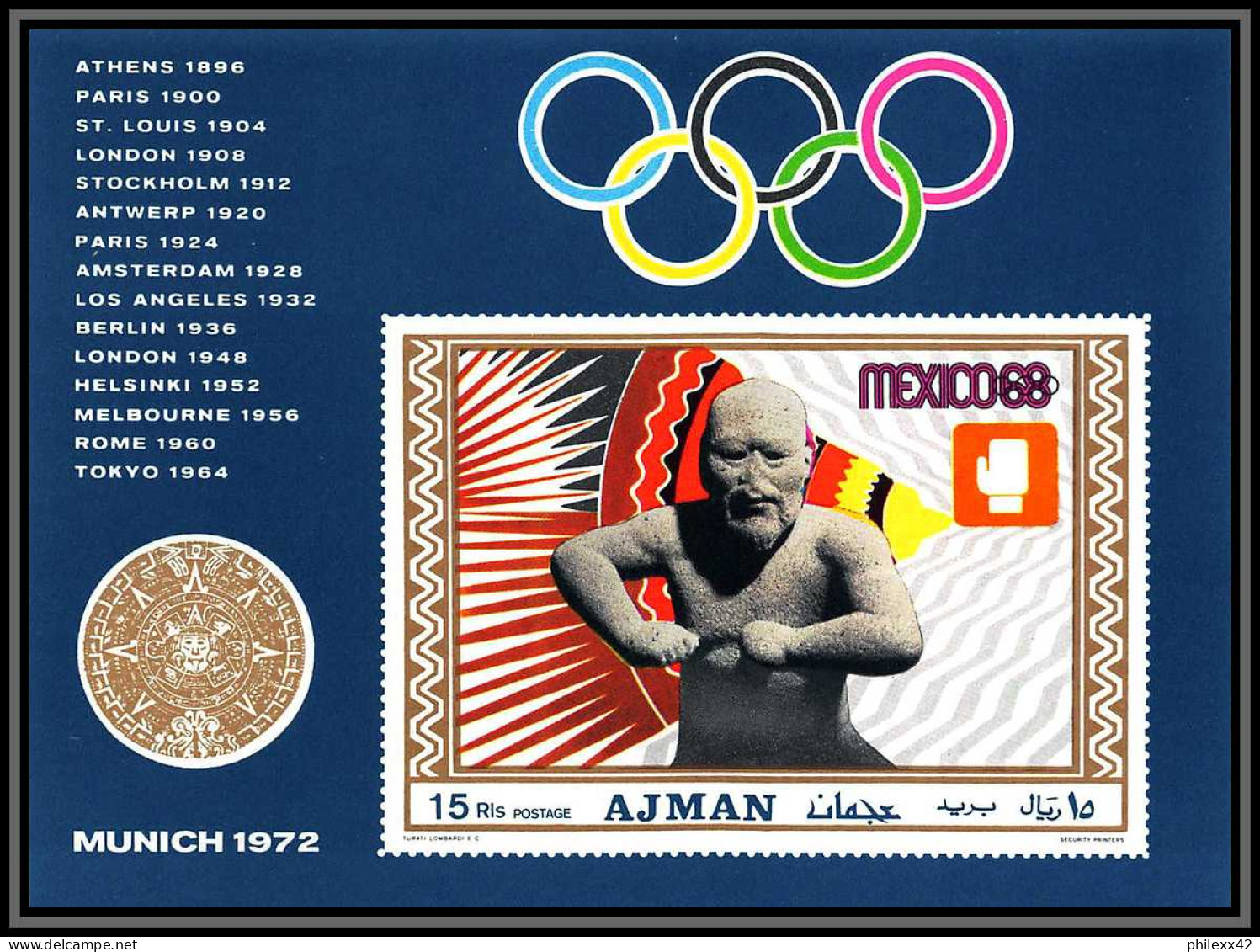 Ajman - 4521/ Bloc N° 98 B Boxe Boxing 1969 Neuf ** MNH Jeux Olympiques (olympic Games) Mexico 1968 Non Dentelé Imperf - Boxe