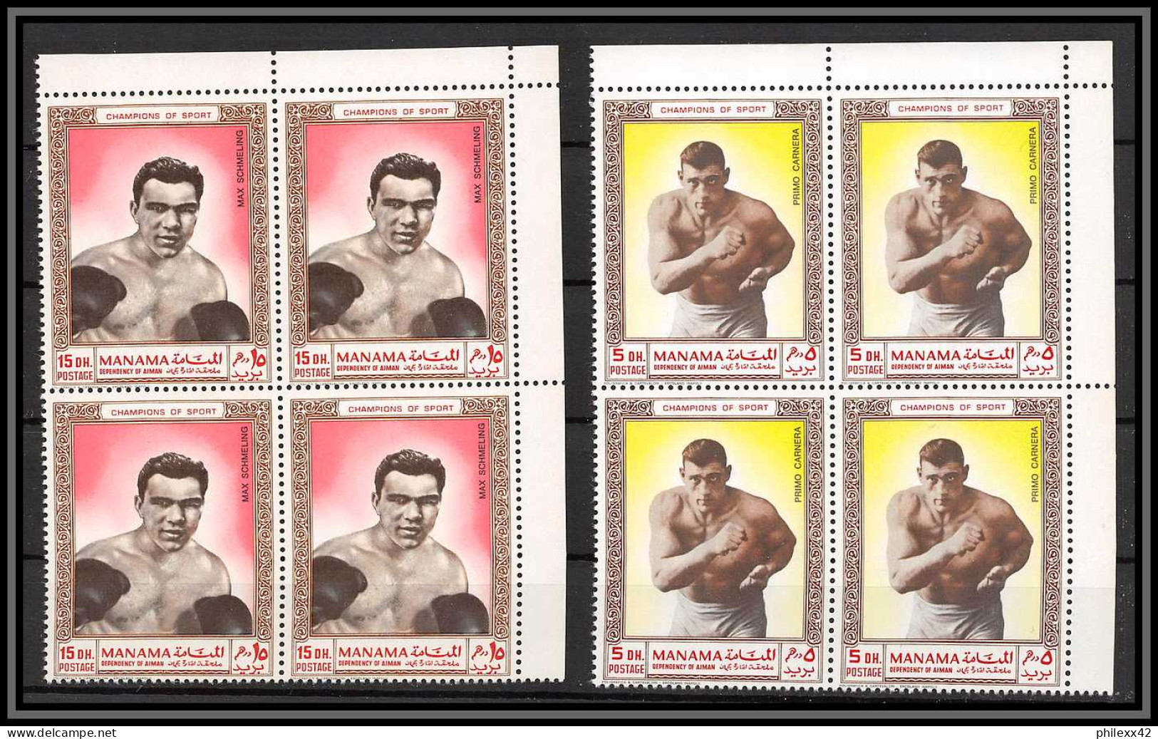 Ajman - 4521d/ N°382/386 A Boxe Boxing 1969 Neuf ** MNH Cerdan Carnera Schmeling Robinson Nino Benvenuti Bloc 4 - Boxe