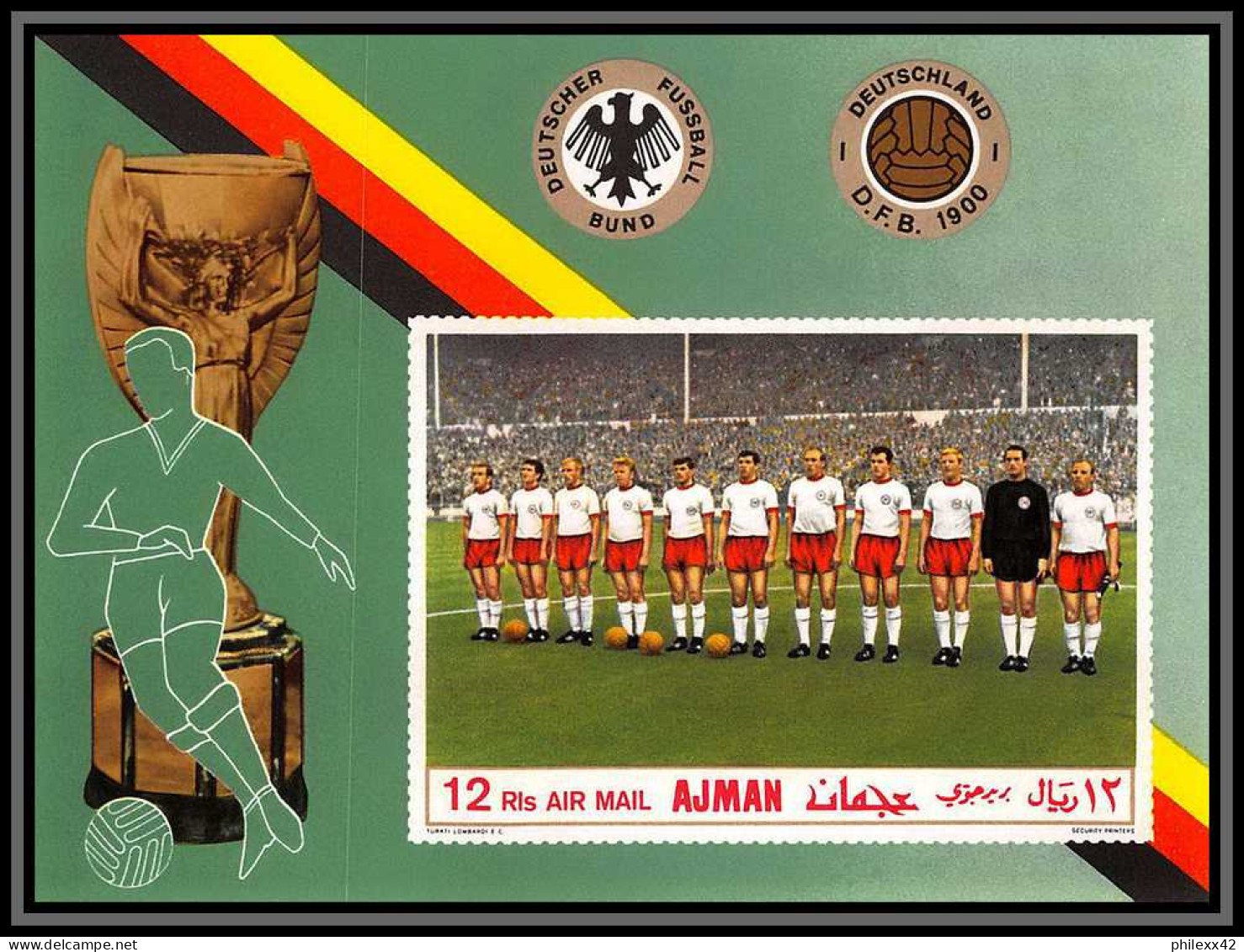 Ajman - 4526/ Bloc N°84 B Non Dentelé Imperf German National Football Team 1969 Soccer Neuf ** MNH - 1970 – Mexique