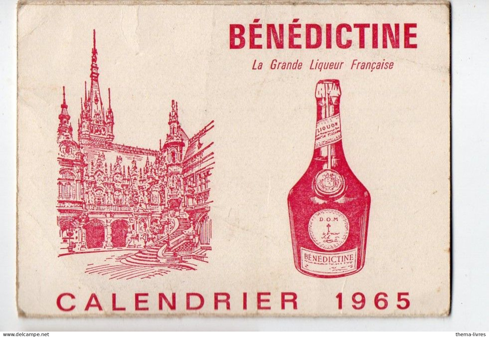 Calendrier Dépliant  BENEDICTINE 1965 (PPP46204) - Kleinformat : 1961-70