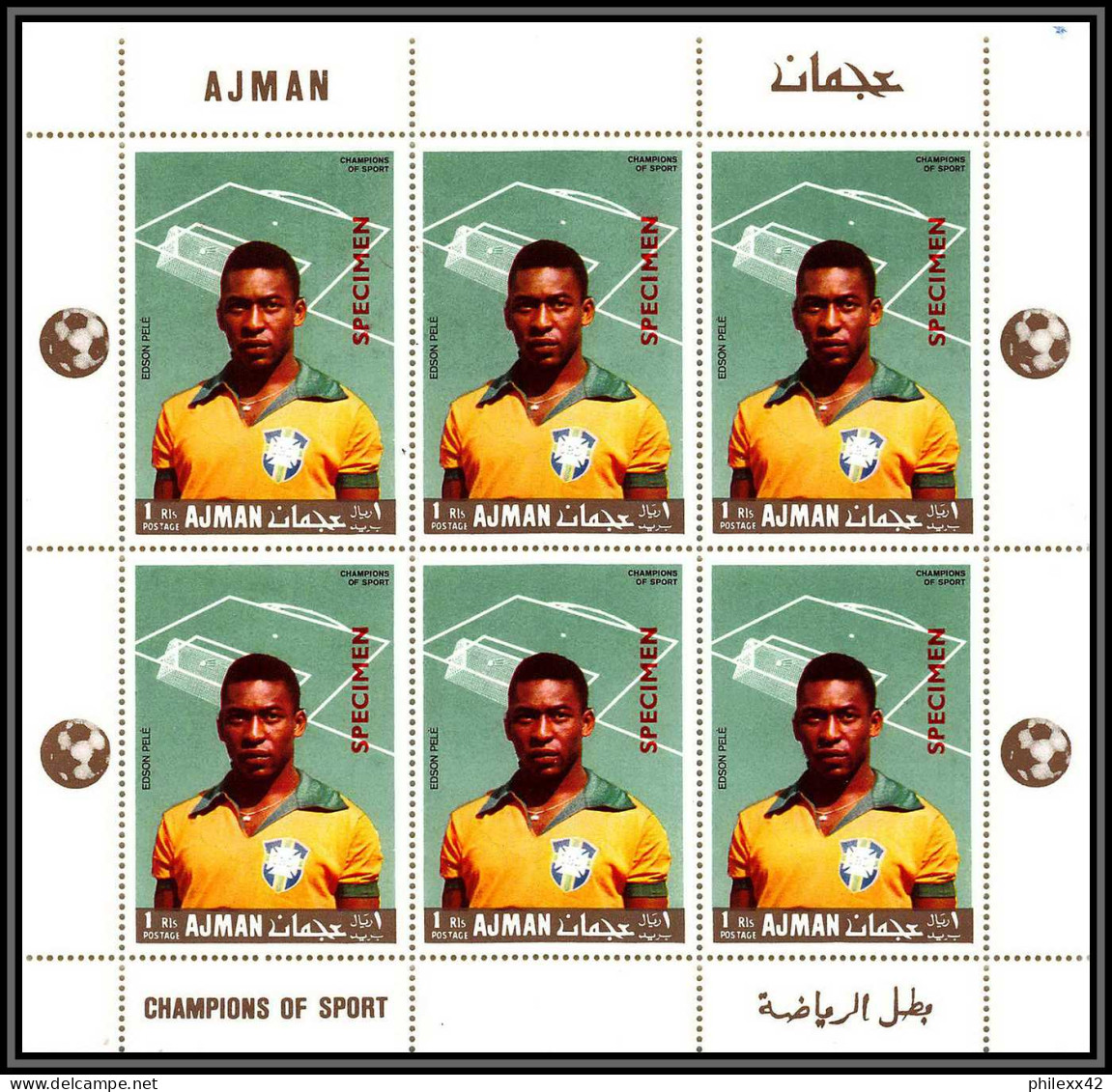 Ajman - 4679/ N°314 A Pelé Santos Neuf ** MNH Football Soccer Surcharge Specimen Overprint Full Sheet Feuille - Beroemde Teams