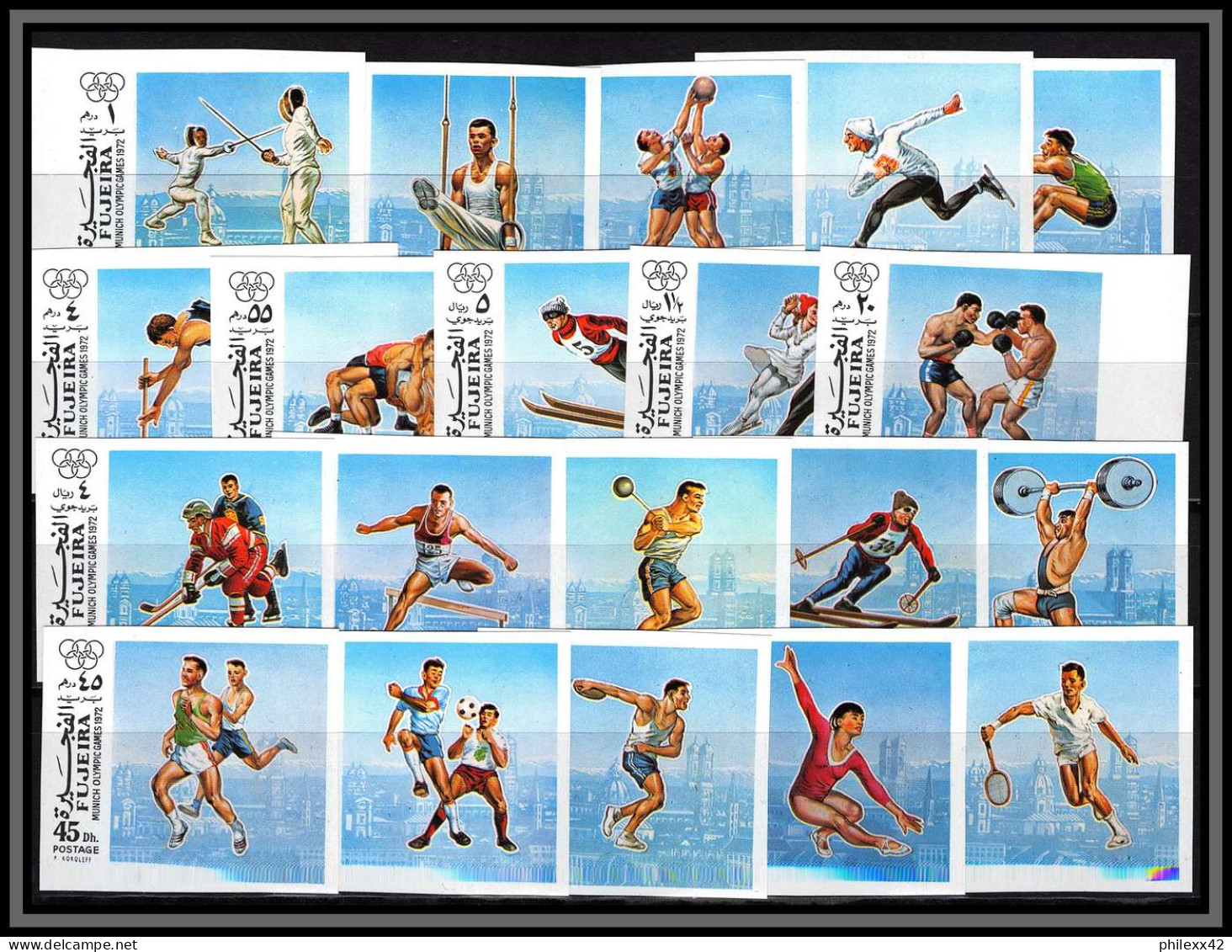 Fujeira - 1705b/ N°1102/1121 B Jeux Olympiques Olympic Games Munchen 72 ** MNH Full Set 1972 Non Dentelé Imperf Tennis - Hockey (sur Glace)