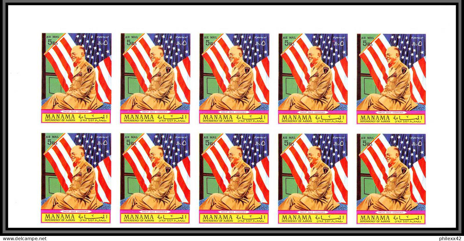 Manama - 3013d/ N° 403/410 B  Truman Churchill Eisenhower Roosevelt Montgomery Non Dentelé Imperf ** MNH Bloc 10 - Sir Winston Churchill