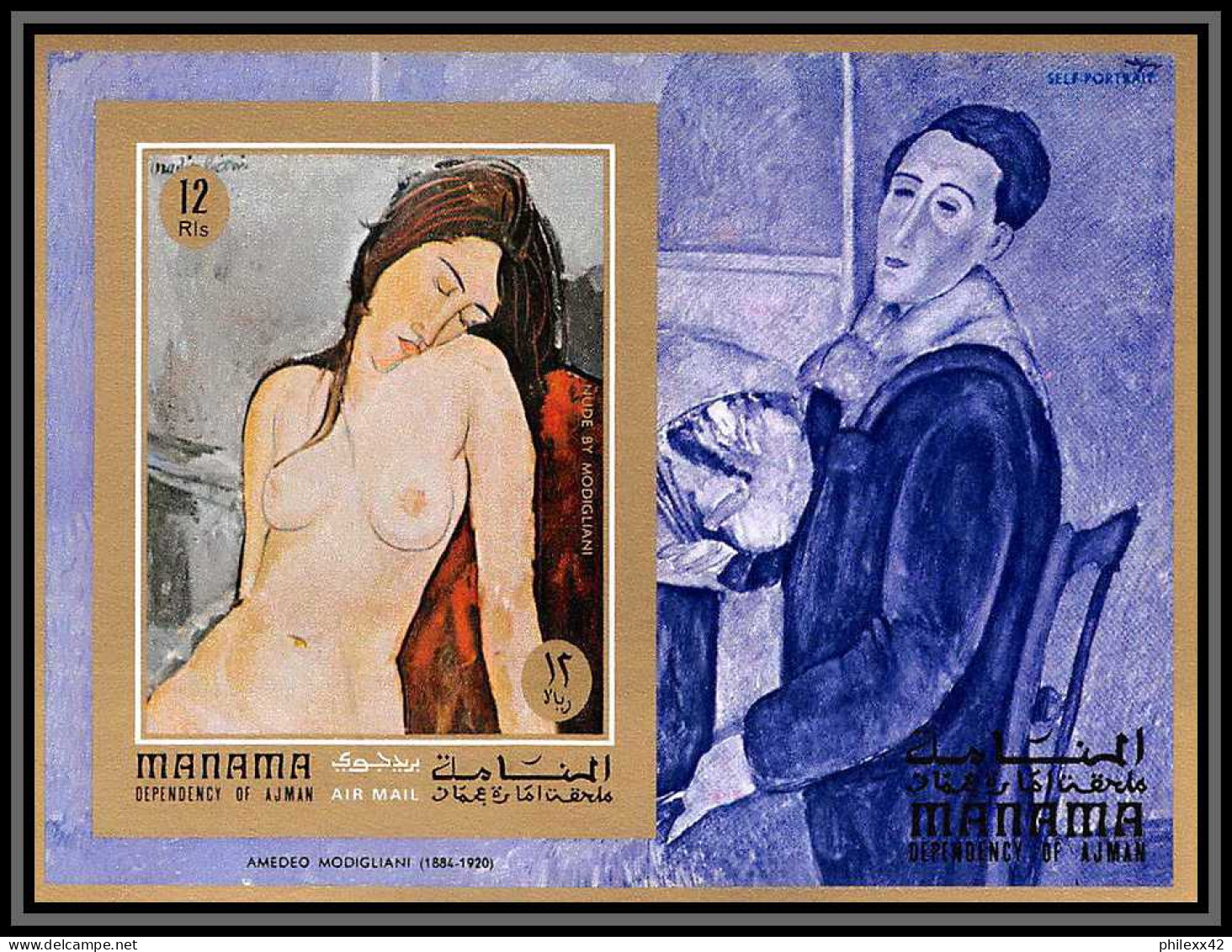Manama - 3159c Bloc N° 99 B Modigliani Peinture Tableaux Paintings Nu Non Dentelé Imperf ** MNH - Desnudos