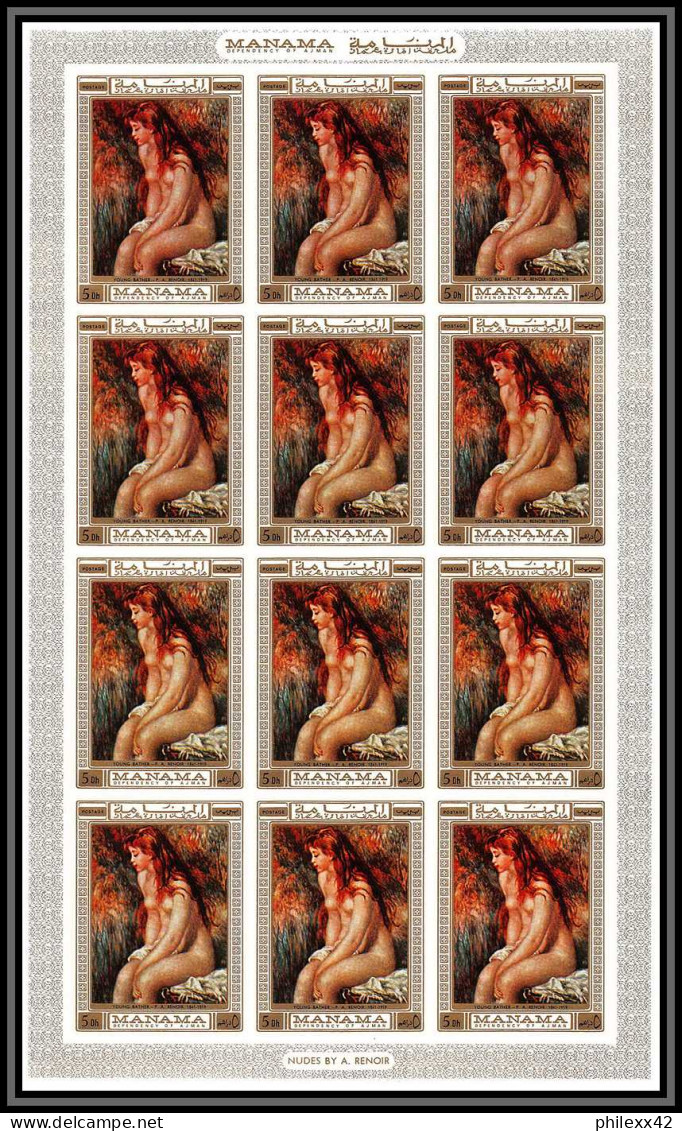 Manama - 3161e/ N° 270/275 B renoir nus nudes peinture tableaux paintings non dentelé imperf ** MNH feuille sheet