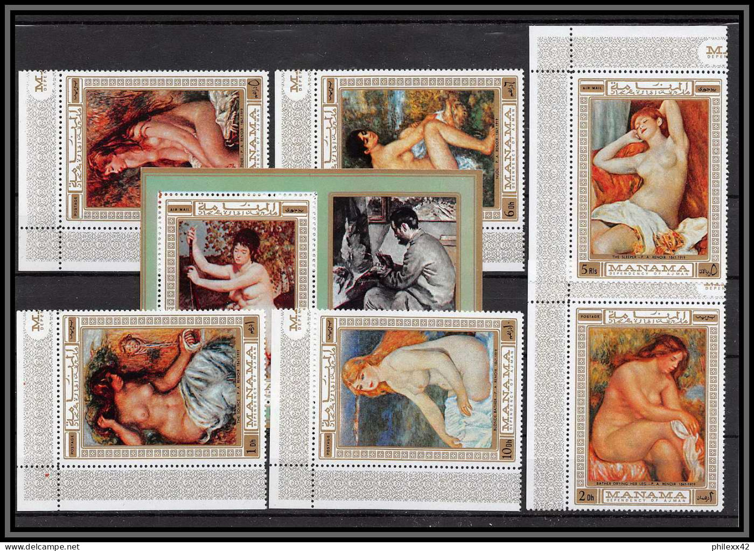 Manama - 3161g/ N° 270/275 A + Bloc 60 A Renoir Nus Nudes Peinture Tableaux Paintings  ** MNH Coin De Feuille - Desnudos