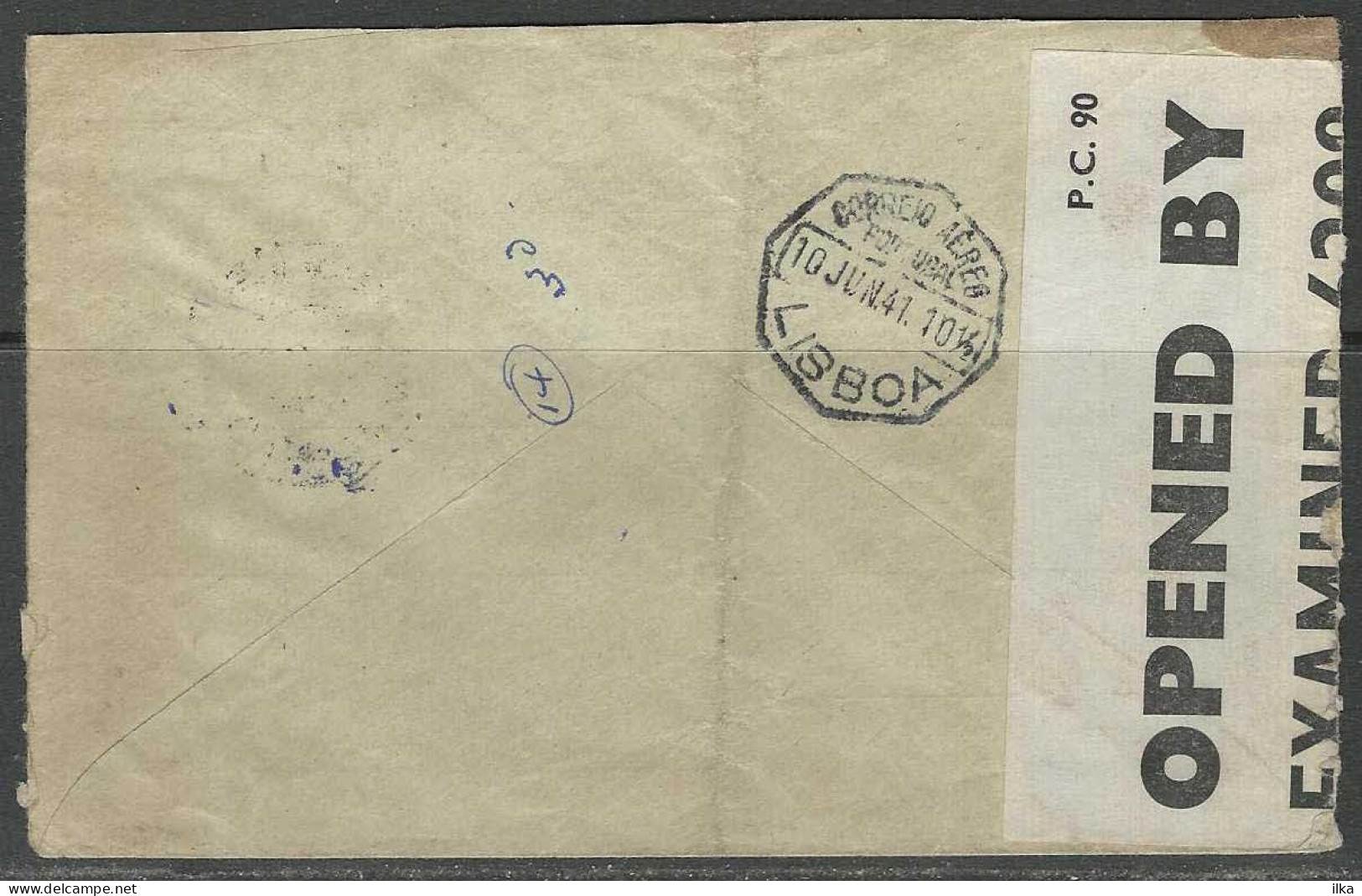 Cover - YT N°599 - Afg./Obl. Porto 10/06/1941. Contrôle Postal Lisboa >> LTD. - Cardiff - Inglaterra. - Lettres & Documents