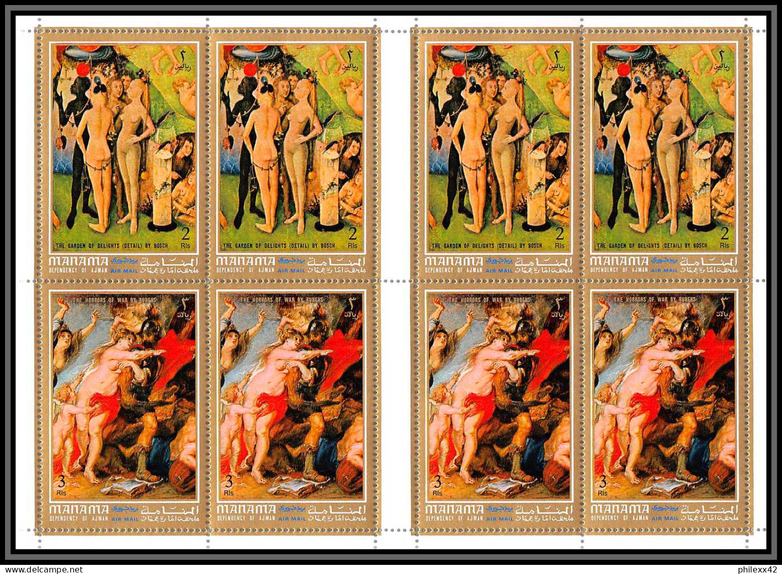 Manama - 3246d N°768/775 A Imperf Tableaux Paintings Nus Nudes Flemish School ** Mnh Rubens Feuille Complete (sheet) RRR - Rubens