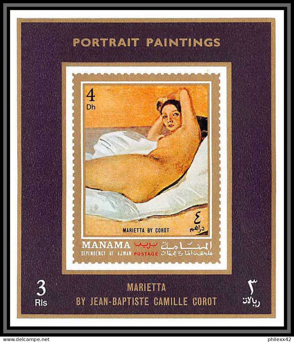 Manama - 3403/ N°852/859 corot raphael clouet delacroix portraits Tableau (Painting) neuf ** MNH deluxe miniature sheet