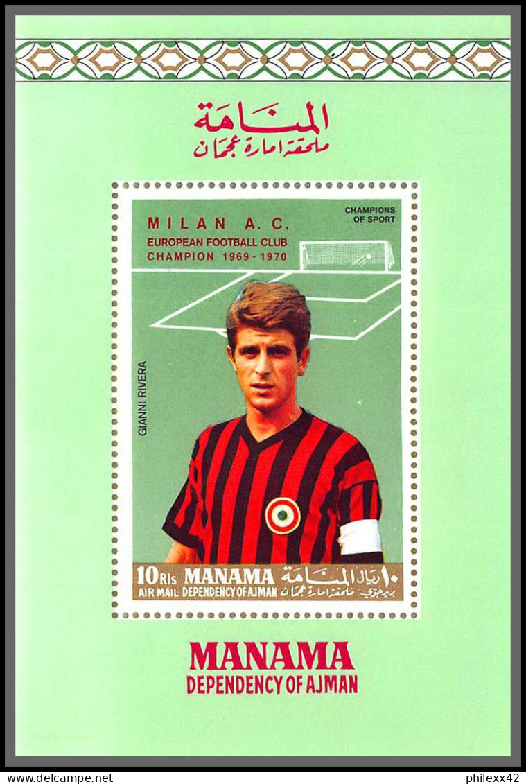 Manama - 5045/ Bloc N°106  Gianni Rivera Red Overprint Milan Ac European Champion 1969 1970 RR Football Soccer - Famous Clubs