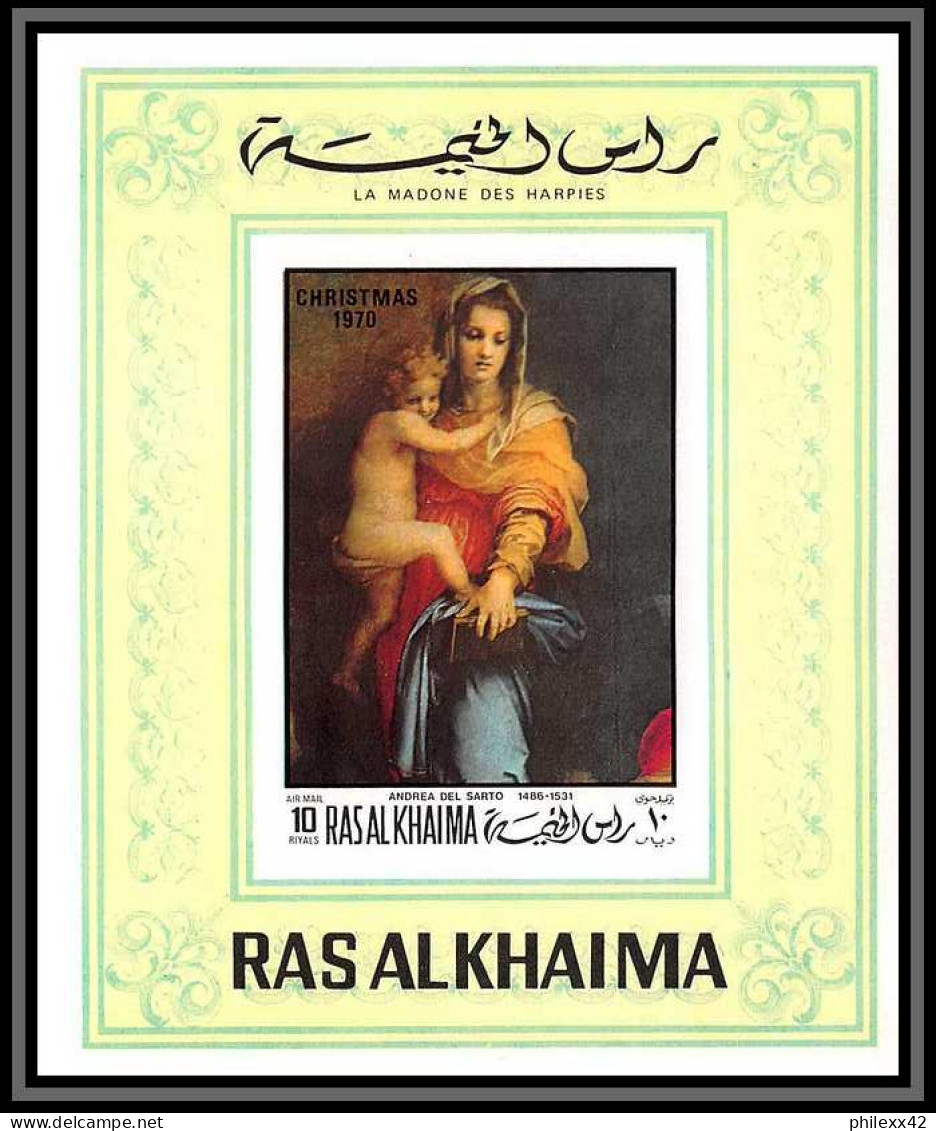 Ras Al Khaima - 501b Bloc N° 93 B Tableau Painting Del Sarto Madone Des Harpies Noel Neuf ** MNH Non Dentelé Imperf - Madonnen