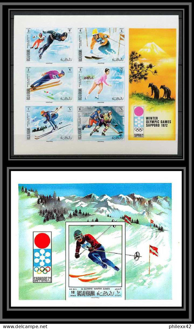 Ras Al Khaima - 530/ N° 377/382 B Bloc 85 Jeux Olympiques Olympic Games Sapporo 1972 Non Dentelé Imperf ** MNH Neuf  - Winter 1972: Sapporo