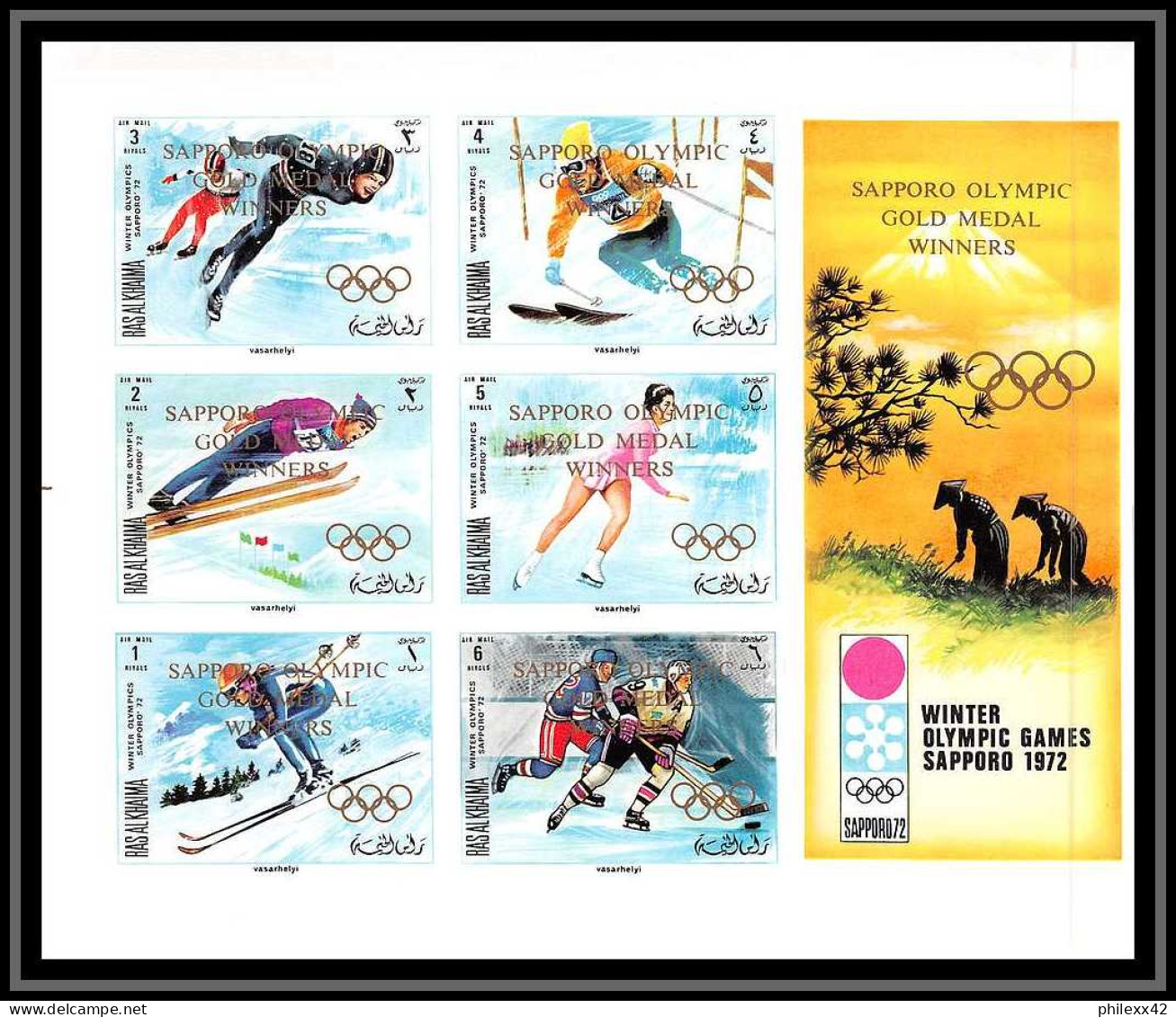 Ras Al Khaima - 532/ N° 534/539 B BLOC Jeux Olympiques (olympic Games) Sapporo Non Dentelé Imperf ** MNH Neuf  - Winter 1972: Sapporo