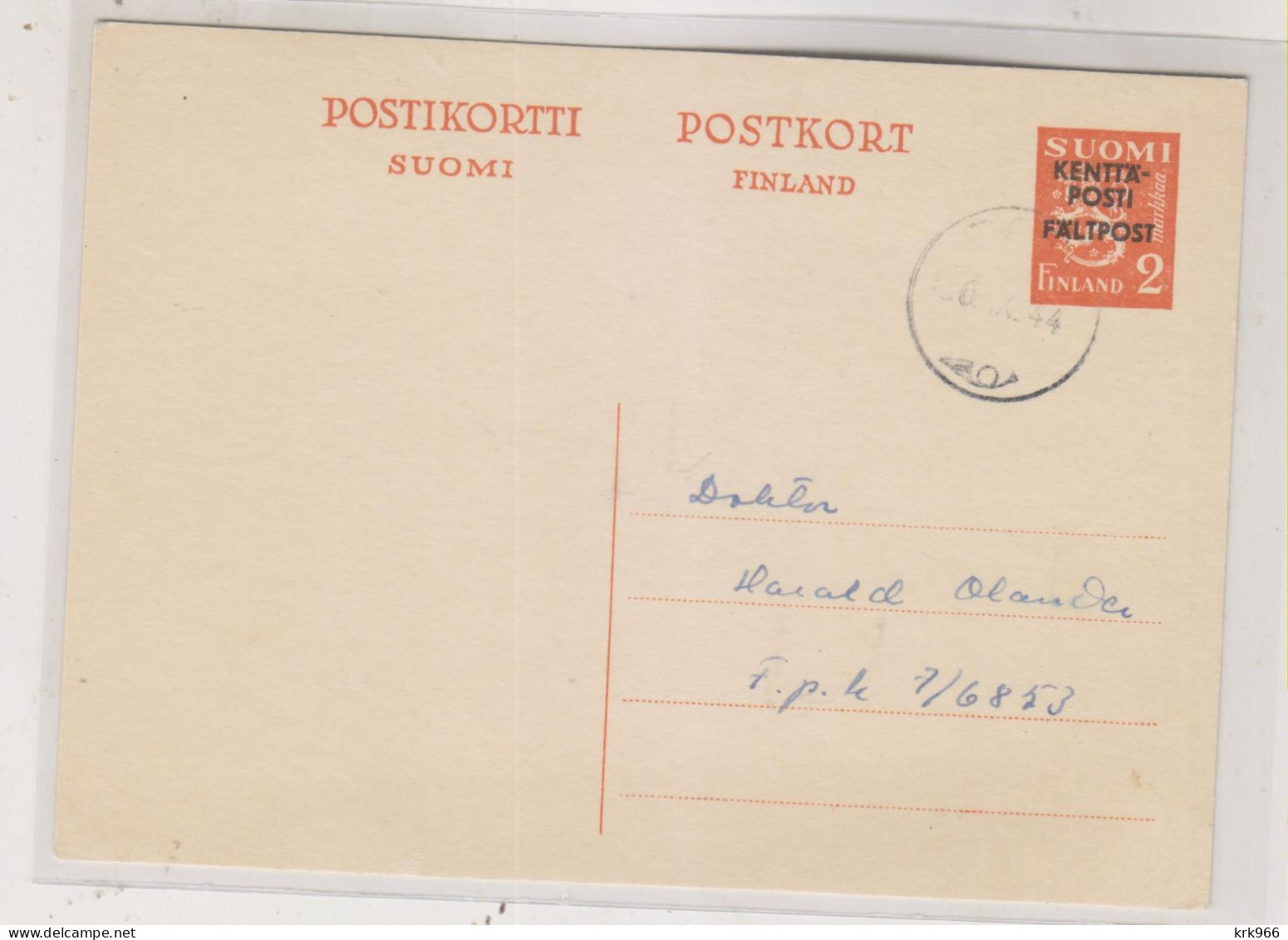 FINLAND 1944 Military Postal Stationery - Entiers Postaux