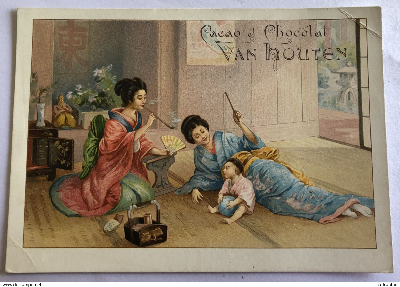 Belle Chromo - Jeunes Femmes Japonnaise GEISHA Fumant La Pipe - Opium ? - Chocolat VAN HOUTEN - Van Houten