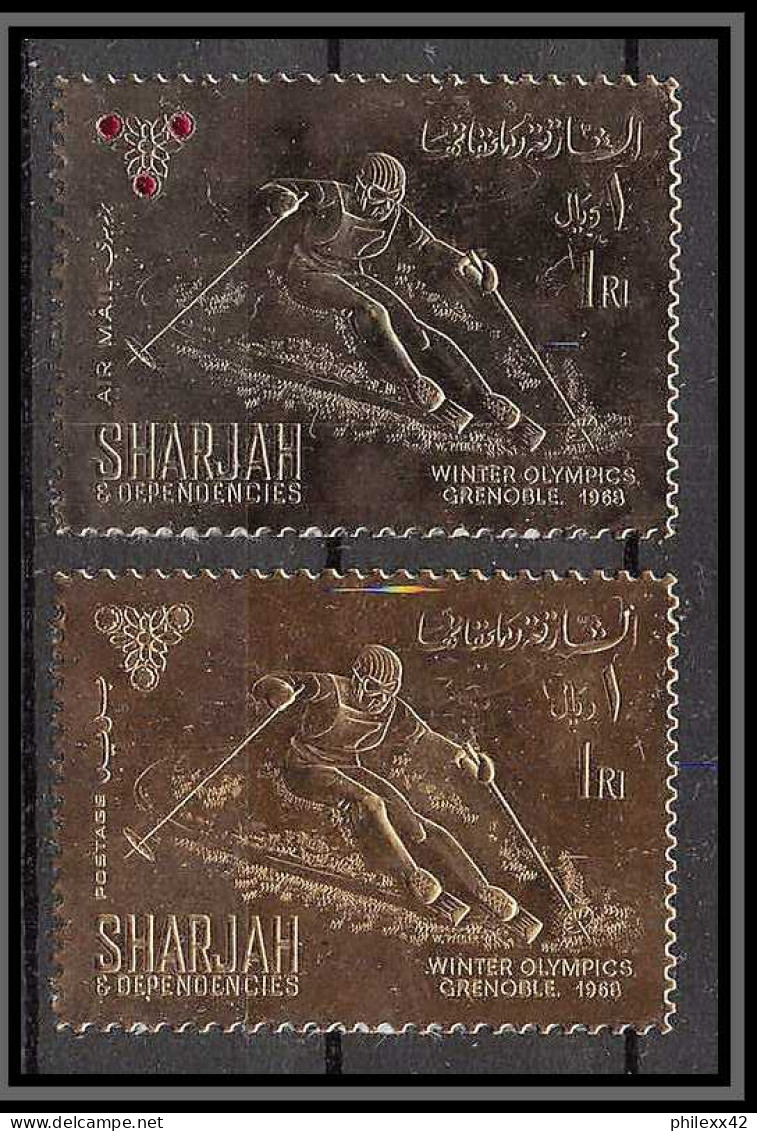 Sharjah - 2076/ N°464 A + A 464 A Ski Grenoble 1968 Timbres OR Gold Stamps Jeux Olympiques (olympic Games) Neuf ** MNH - Hiver 1968: Grenoble